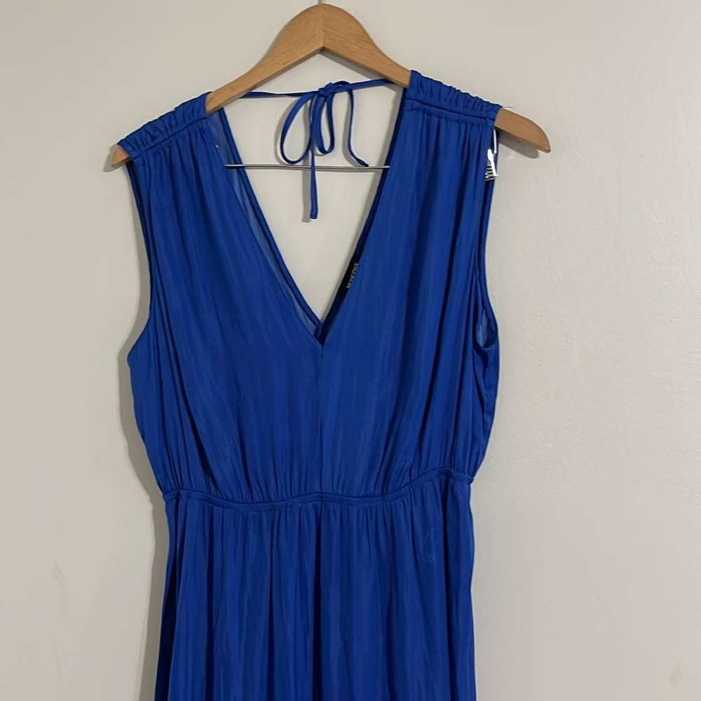 monoprix women’s flowy deep v-neck  sleeveless blue midi dress medium - Picture 7 of 9